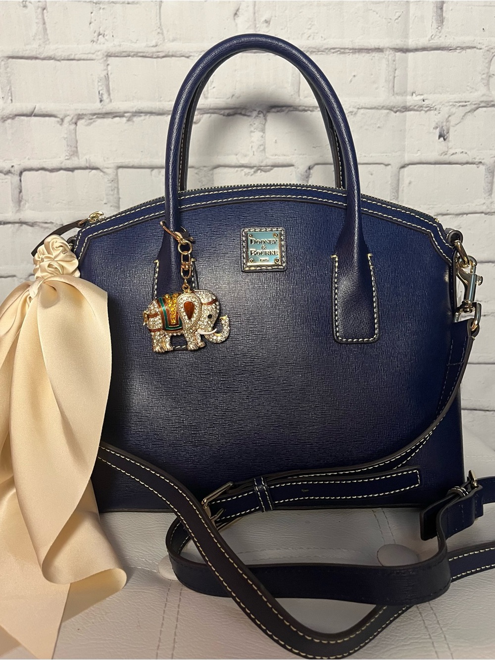 Dooney & Bourke Navy Saffiano Dome Satchel with Charm